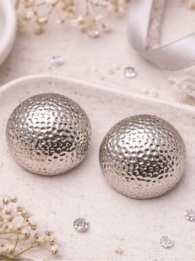 Silver Hammered Disc Stud Earrings Bold Statement Textured